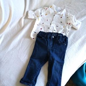 Button down shirt with jeans.